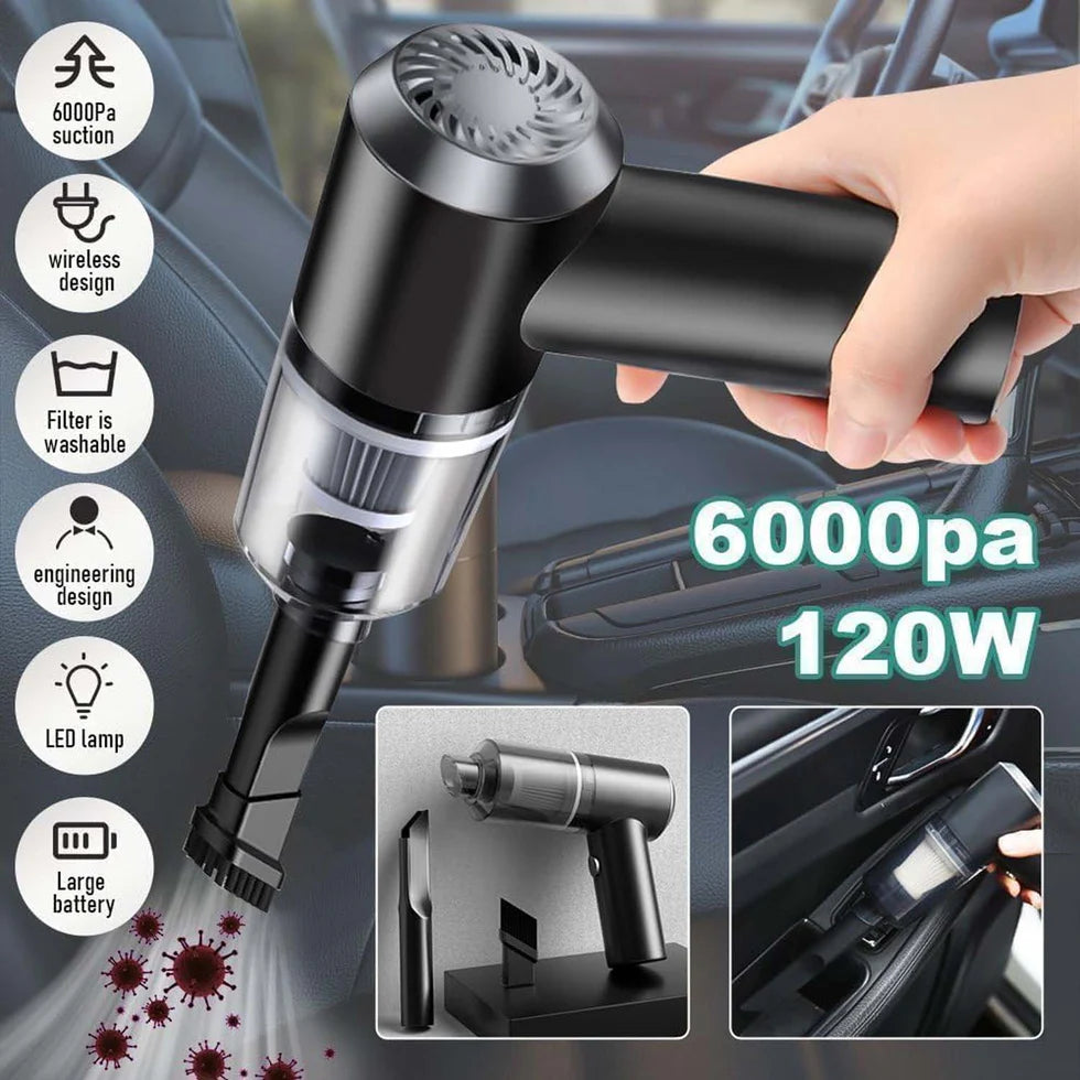 3 in 1 Wireless Mini Car Vacuum Cleaner – Powerful Suction, Rechargeable, with Blower Function for Car & Home